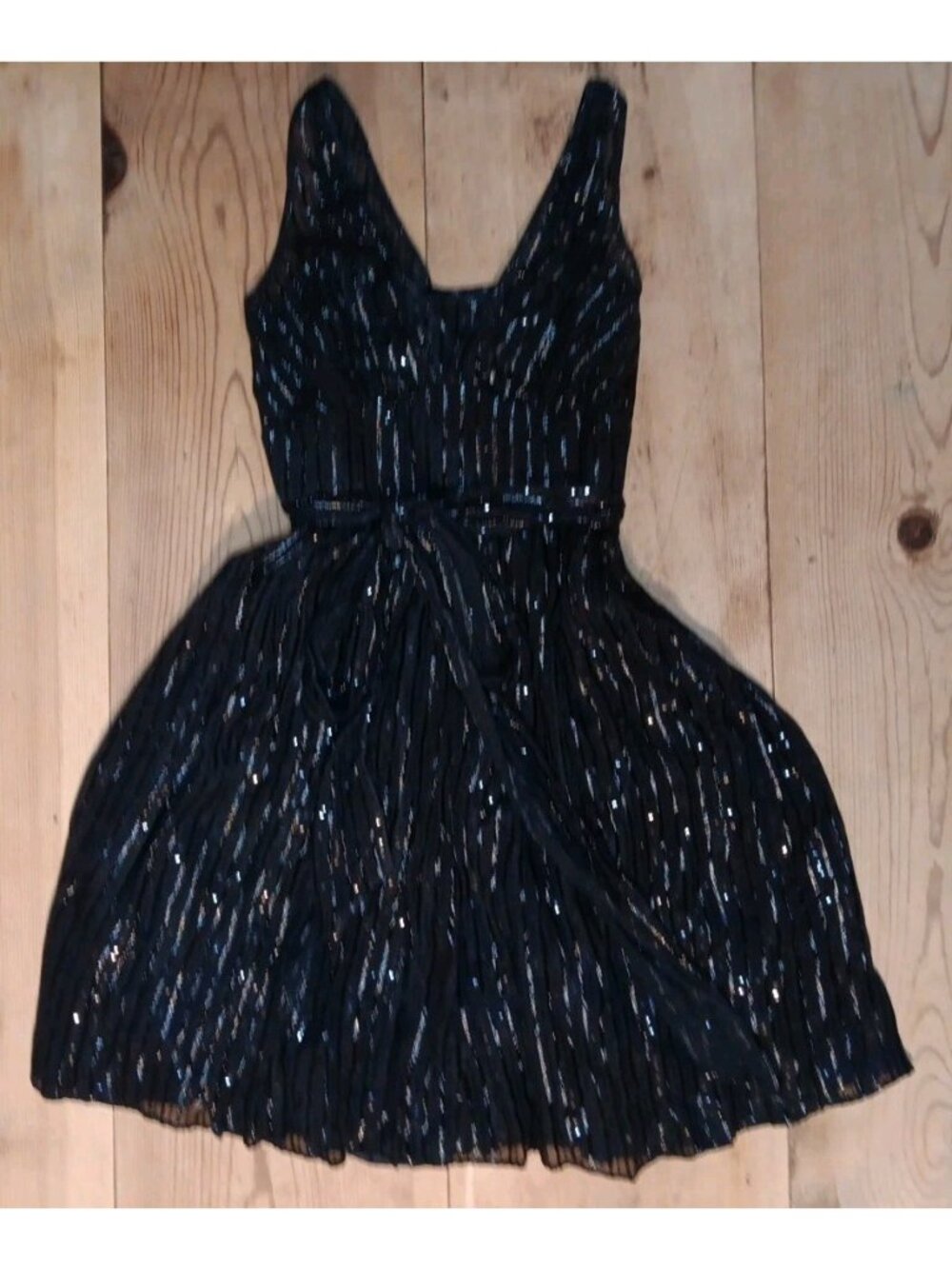 Calvin Klein Womens Petite 6P Babydoll Mini Party Dress Sequin Black Silk Blend